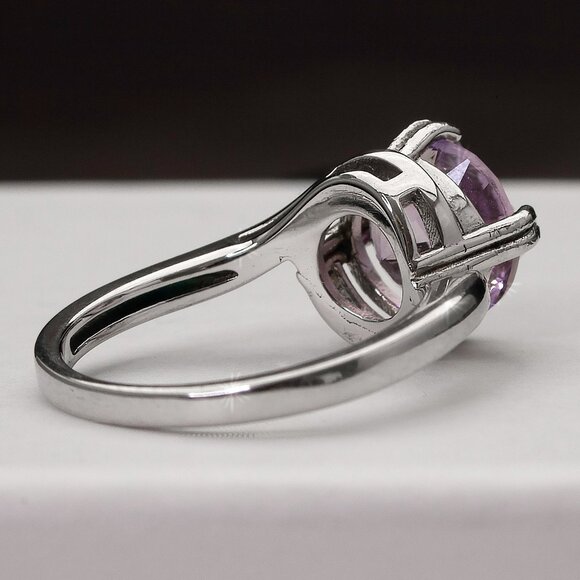 Genuine Amethyst Sterling Silver Ring Size 7, Natural Faceted Amethyst Gemstone - Picture 5 of 7